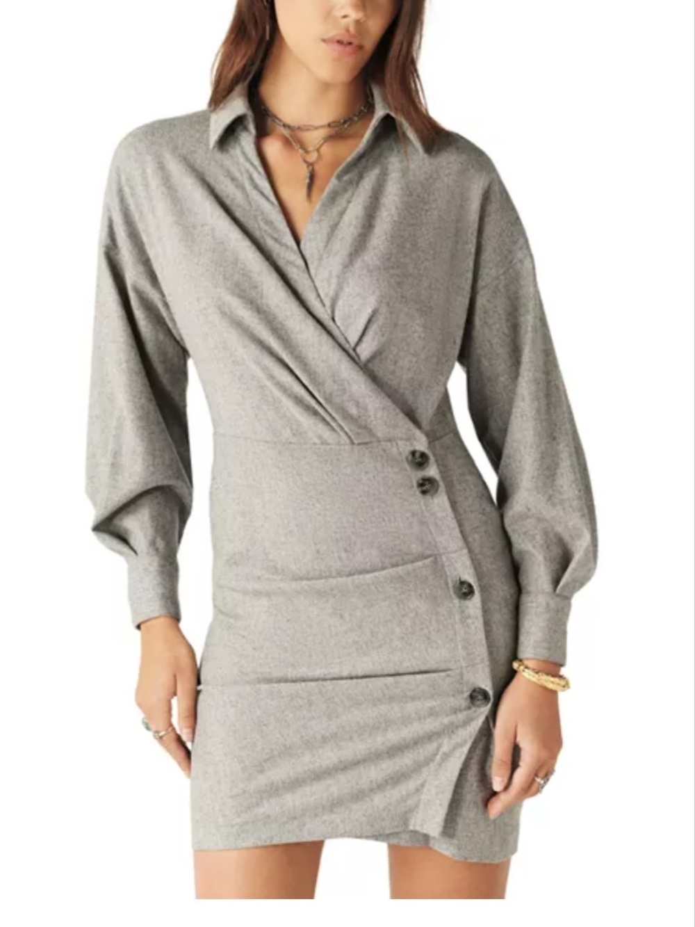 BA&SH Gray Fastway Faux Wrap Dress NWT